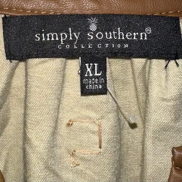 Simply Southern Faux Leather Fawn Brown Short Sleeve Dress Size XL - Picture 3 of 11